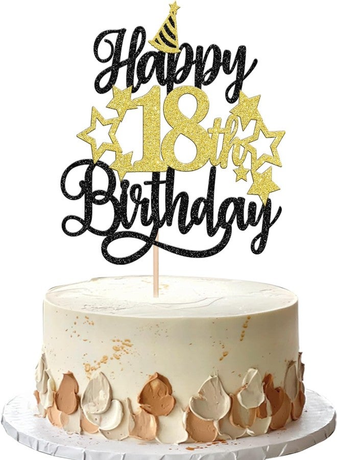 Confetti! Glitter 18th Birthday Cake Topper with Star Hat - Cheers to18 Years! Fabulous Cake Decorations for Grown ups 18th Birthday & Anniversary Party Supply - Image 1